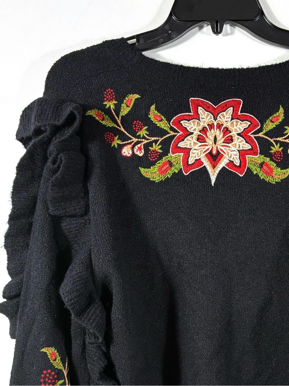 Farm Rio Berry Embroidered Ruffle Cardigan Black Medium NEW - Picture 13 of 16